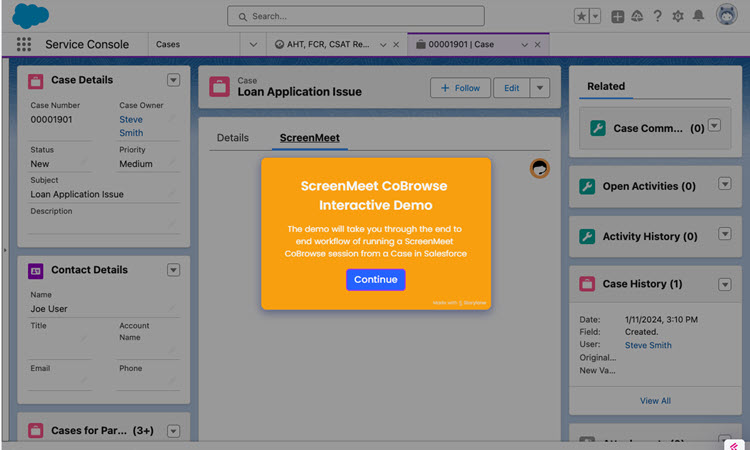 Interactive Demo of ScreenMeet CoBrowse for Salesforce